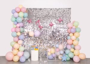 shimmer backdrop sequin wall panel backdrop silver sequins for birthday, anniversary wedding engagement party decoration (24pcs)