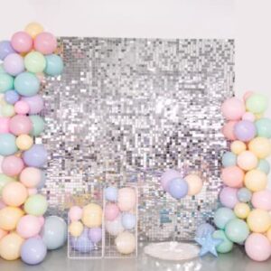 Shimmer Backdrop Sequin Wall Panel Backdrop Silver Sequins for Birthday, Anniversary Wedding Engagement Party Decoration (24Pcs)