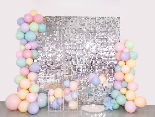 Shimmer Backdrop Sequin Wall Panel Backdrop Silver Sequins for Birthday, Anniversary Wedding Engagement Party Decoration (24Pcs)