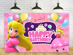 princess backdrop for birthday party decorations, princess peach background for baby shower party cake table decorations supplies, princess peach theme banner, 5x3ft