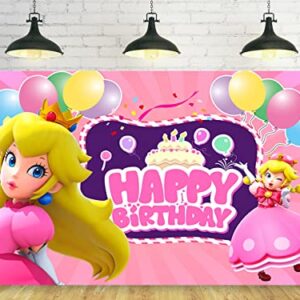 Princess Backdrop for Birthday Party Decorations, Princess Peach Background for Baby Shower Party Cake Table Decorations Supplies, Princess Peach Theme Banner, 5x3ft