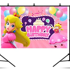 Princess Backdrop for Birthday Party Decorations, Princess Peach Background for Baby Shower Party Cake Table Decorations Supplies, Princess Peach Theme Banner, 5x3ft