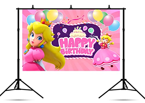 Princess Backdrop for Birthday Party Decorations, Princess Peach Background for Baby Shower Party Cake Table Decorations Supplies, Princess Peach Theme Banner, 5x3ft