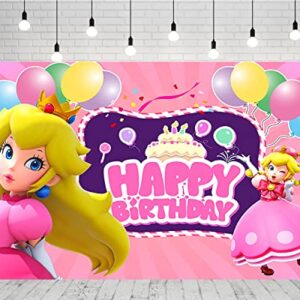 Princess Backdrop for Birthday Party Decorations, Princess Peach Background for Baby Shower Party Cake Table Decorations Supplies, Princess Peach Theme Banner, 5x3ft