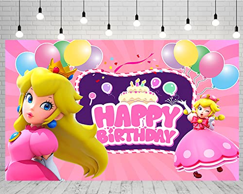 Princess Backdrop for Birthday Party Decorations, Princess Peach Background for Baby Shower Party Cake Table Decorations Supplies, Princess Peach Theme Banner, 5x3ft