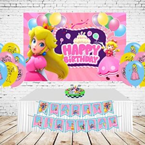 Princess Backdrop for Birthday Party Decorations, Princess Peach Background for Baby Shower Party Cake Table Decorations Supplies, Princess Peach Theme Banner, 5x3ft