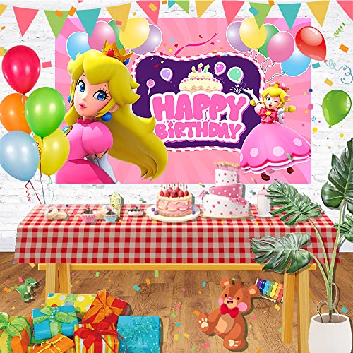 Princess Backdrop for Birthday Party Decorations, Princess Peach Background for Baby Shower Party Cake Table Decorations Supplies, Princess Peach Theme Banner, 5x3ft