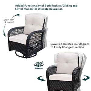 Harlie & Stone Outdoor Swivel Rocker Patio Chairs Set of 2 and Matching Side Table - 3 Piece Wicker Patio Bistro Set with Premium Fabric Cushions Outdoor Furniture (Dark Wicker Chair Beige Cushion)