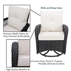 Harlie & Stone Outdoor Swivel Rocker Patio Chairs Set of 2 and Matching Side Table - 3 Piece Wicker Patio Bistro Set with Premium Fabric Cushions Outdoor Furniture (Dark Wicker Chair Beige Cushion)