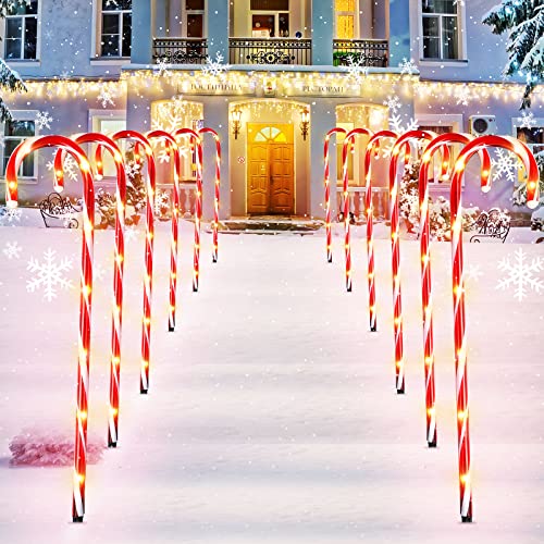 12 Pcs 36 Inch Giant Christmas Candy Cane Pathway Markers Lights, LED Outdoor Decorations, Extra Large Yard Pathway Stake Lights for Lawn Garden Driveway Walkway Xmas Decor