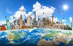 global travel photo backdrop 7x5ft landmark on earth polyester washable and ironable around the world party decoration photography background props bt014