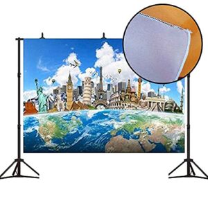 Global Travel Photo Backdrop 7X5ft Landmark On Earth Polyester Washable and ironable Around The World Party Decoration Photography Background Props BT014