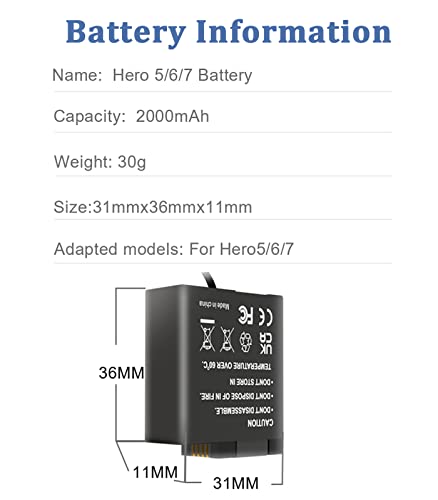 Bonadget 2000mAh 4-Pack Battery and 2-Channel Charger for Gopro Hero 7/6/5 with USB and Type-C Charging Port Compatible with Gopro Hero 7/Gopro Hero 6/Gopro Hero 5 Battery and Charger Bundle LED Light