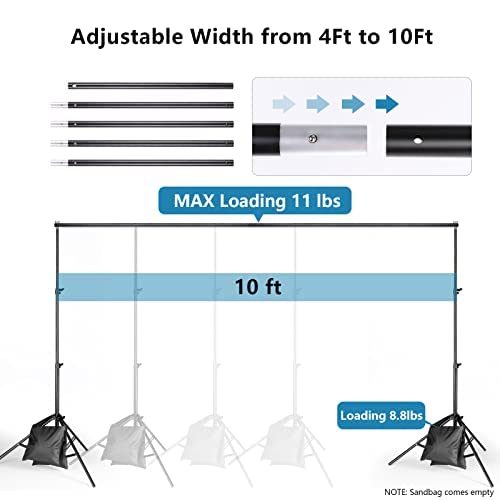 Backdrop Stand 6.5x10ft, ZBWW Photo Video Studio Adjustable Backdrop Stand for Parties, Wedding, Photography, Advertising Display with 12 pcs Balloons