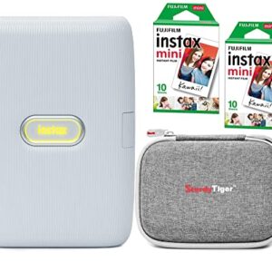 Fujifilm Instax Mini Link Smartphone Printer + Fujifilm Instax Mini Instant Film (20 Sheets) Bundle with Sturdy Tiger Travel Case and Stickers + Deals Number One Cleaning Cloth (Ash White)