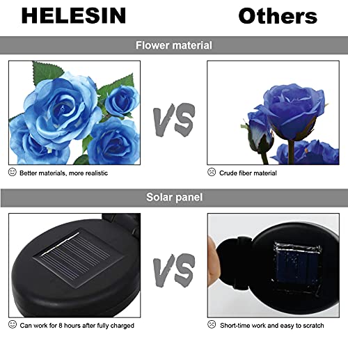 HELESIN Solar Garden Decorative Lights Outdoor, 10 Roses Solar Flowers Lights Outdoor Garden Waterproof 2 Pack, Unique Solar Decorative Lights for Yard Patio Pathway Courtyard Garden Lawn, (Blue)