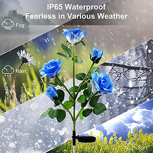 HELESIN Solar Garden Decorative Lights Outdoor, 10 Roses Solar Flowers Lights Outdoor Garden Waterproof 2 Pack, Unique Solar Decorative Lights for Yard Patio Pathway Courtyard Garden Lawn, (Blue)