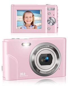 digital camera, lecran kids camera fhd 1080p 36.0 mega pixels vlogging camera with 16x digital zoom, lcd screen, compact portable mini cameras for kids, teens, students (pink)