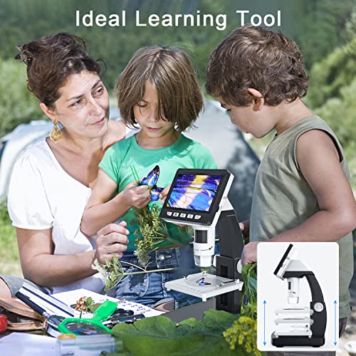 CIMELR LCD Digital Microscope 4.3 inch Coin Microscope 50X-1000X Magnification, USB Microscope with 8 Adjustable LED Lights for Adults Kids - Compatible with Windows/Mac iOS（Included 32GB TF Card）