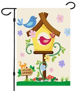 spring garden flag,hello spring flag double sided welcome burlap seasonal house and bird spring house flags 12.5 x 18 inch summer yard signs outdoor decor for homes,gardens,patio or lawn