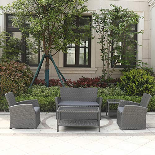 C-Hopetree Outdoor Loveseat Sofa Chair for Outside Patio or Garden, All Weather Wicker with Cushion, Gray