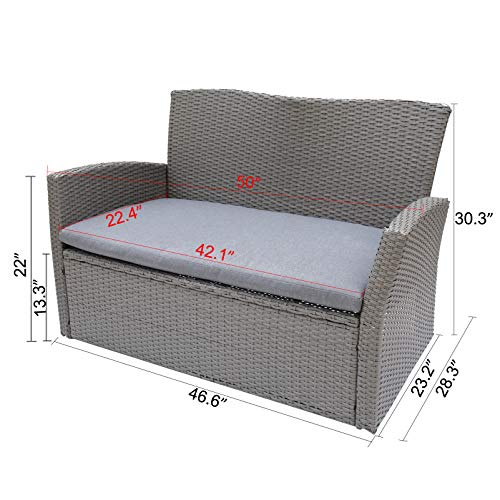 C-Hopetree Outdoor Loveseat Sofa Chair for Outside Patio or Garden, All Weather Wicker with Cushion, Gray