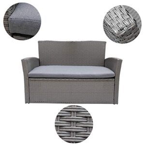 C-Hopetree Outdoor Loveseat Sofa Chair for Outside Patio or Garden, All Weather Wicker with Cushion, Gray