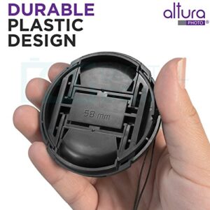 58mm Lens Cap by Altura Photo, Cover for Canon 58mm Lens Cap w/Leash and Lens Cap Keeper, Compatible w/Canon T8i, T7, T7i, T6, T6i, T5, T5i, T3, SL3, SL2, 90D, 80D, 70D, T100 Canon Lens Cap (2 Pack)