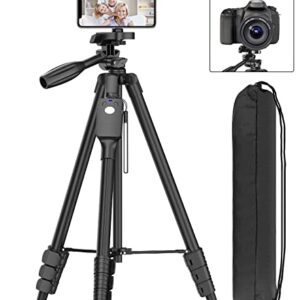 60" Camera Tripod with Travel Bag,Cell Phone Tripod with Remote,Professional Aluminum Portable Tripod Stand with Phone Tripod Mount&1/4”Screw,Compatible with Phone/Camera/Projector/DSLR/SLR