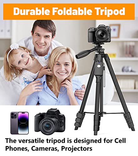 60" Camera Tripod with Travel Bag,Cell Phone Tripod with Remote,Professional Aluminum Portable Tripod Stand with Phone Tripod Mount&1/4”Screw,Compatible with Phone/Camera/Projector/DSLR/SLR