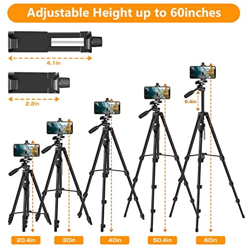 60" Camera Tripod with Travel Bag,Cell Phone Tripod with Remote,Professional Aluminum Portable Tripod Stand with Phone Tripod Mount&1/4”Screw,Compatible with Phone/Camera/Projector/DSLR/SLR