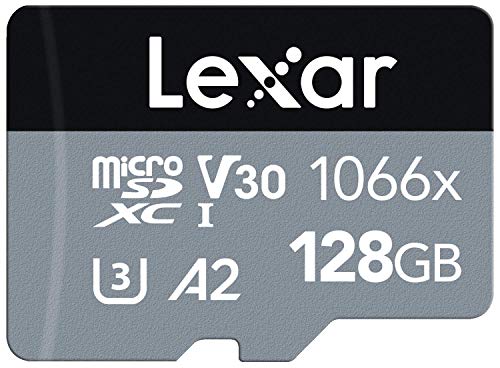 Lexar Professional 1066x 128GB microSDXC UHS-I Card w/ SD Adapter, C10, U3, V30, A2, Full HD, 4K UHD, Up To 160MB/s Read, for Action Cameras, Drones, High-End Smartphones, Tablets (LMS1066128G-BNANU)