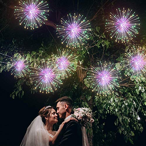 QNUBKTFY Firework Lights Wire Lights,120 LED DIY 8 Modes Dimmable String Fairy Lights with Remote Control,Waterproof Decorative Hanging Starburst Lights for Christmas Home Patio, Warmwhite(4 Pack)