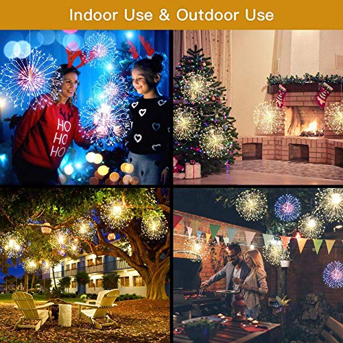 QNUBKTFY Firework Lights Wire Lights,120 LED DIY 8 Modes Dimmable String Fairy Lights with Remote Control,Waterproof Decorative Hanging Starburst Lights for Christmas Home Patio, Warmwhite(4 Pack)