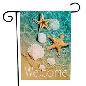 welcome beach garden flag starfish and seashell double sided decorative sea small summer fall yard decor flags for outdoor decoration 12 x 18 inch