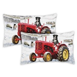 toland home garden tractor dog 12 x 19 inch indoor, pillow, case (2-pack)