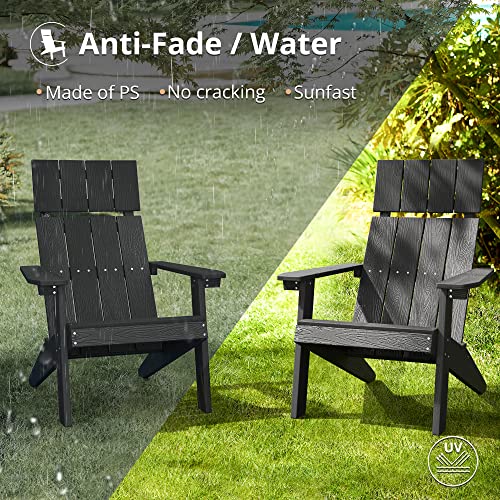 LUE BONA Modern Adirondack Chairs Set of 4, Black Plastic Adirondack Chair, High Back Poly Adirondack Fire Pit Chairs Weather Resistant, Patio Outdoor Chairs for Porch, Deck, Pool, Garden, 330LBS