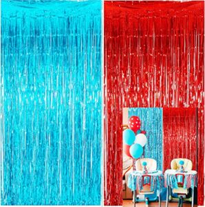 dr seuss cat in the hat birthday party decorations/dr seuss baby shower/thing one and thing two birthday/red blue fringe foil curtains backdrop circus carnival party/nurse graduation deorations