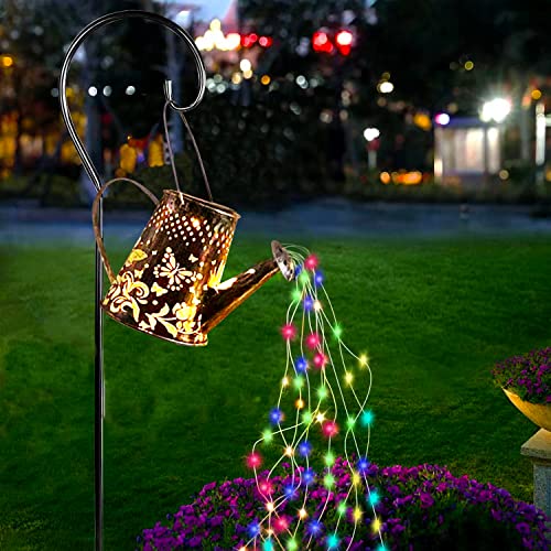 NA Watering Can Lights, Solar LED Lantern Outdoor Fairy Light Waterproof,Decorative Retro Metal Solar Shower Lights (with Bracket)