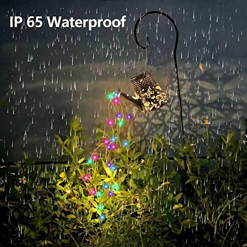 NA Watering Can Lights, Solar LED Lantern Outdoor Fairy Light Waterproof,Decorative Retro Metal Solar Shower Lights (with Bracket)