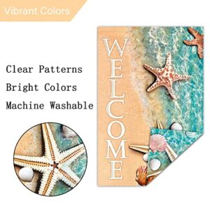 Louise Maelys Welcome Spring Summer Beach Garden Flag for Outside 12x18 Double Sided Vertical, Burlap Small Summer Starfish and Seashell Lake Garden Yard House Flags Seasonal Summer Outdoor Decoration (ONLY FLAG)