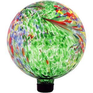 sunnydaze 10-inch glass outdoor gazing globe – reflective ball yard ornament for patio or lawn – green artistic