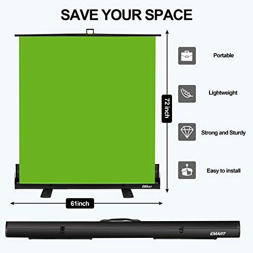 Upgrate EMART Green Screen, 61 x 72in Collapsible Chroma Key Panel for Background Removal, Portable Retractable Wrinkle Resistant Chromakey Green Backdrop with Auto-Locking Frame, Aluminum Hard Case