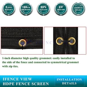 Ifenceview 4'x5' to 4'x50' Black Shade Cloth Fence Privacy Screen Fence Cover Mesh Net for Construction Site Yard Driveway Garden Pergolas Gazebos Canopy Awning UV Protection 180 GSM (4'x7')