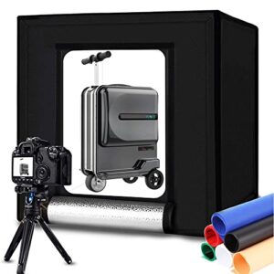 duclus portable photo studio box 24″ x 24″, adjustable light box with 120pcs smd led beads, photo shooting tent with white light and 6 color background