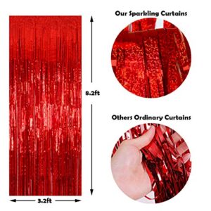 Foil Fringe Curtains Party Decorations - Melsan 3 Pack 3.2 x 8.2 ft Tinsel Curtain Party Photo Backdrop for Birthday Party Baby Shower or Graduation Decorations Red