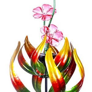 Solar Butterfly Tulips 69 Inch Wind Catcher for Yard Kinetic Wind Spinner with Garden Stake, 360 Swivel Butterfly Tulips Outdoor Wind Sculpture Spinners Metal Windmill-Kinetic Garden Decoration