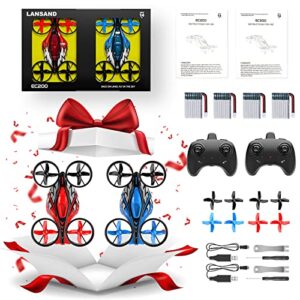 LANSAND 2Pack Mini Drones for Kids,Beginners,Adults, Small RC Drone Quadcopter with 2-In-1 Race and Fly Mode,LED Light,Altitude Hold,3D Flip,4 Batteries,Stress Relief for Adult,Toy Gift for Boys Girls