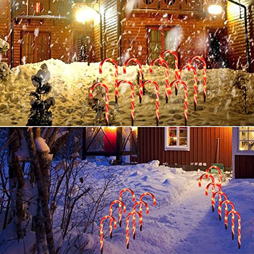 TQS 22" Cane Candy Lights - 6 Pack Christmas Candy Cane Pathway Markers Light Yard Lawn Garden Stakes Outdoor Decorations - Large Plastic Red Warm White Lights Christmas Party Holiday Decor