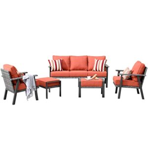 XIZZI Patio Furniture Set,Outdoor Furniture,5 PCS High Back Outside Wicker Patio Conversation Sectional Sofa Set with Premium Fabric Cushions(Orange Red)